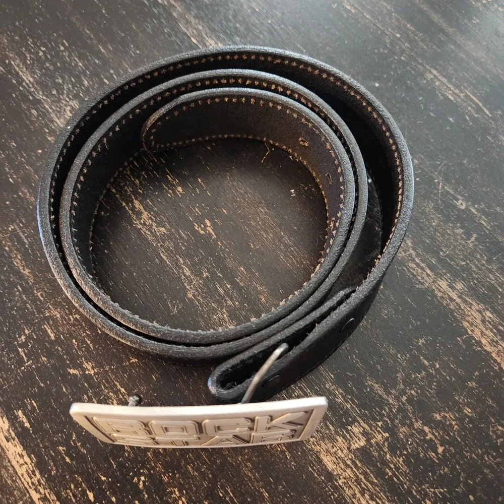 Great American Buckle Co. Pure Pewter Rock Star Belt 2001 Buckle Leather 38 - 40